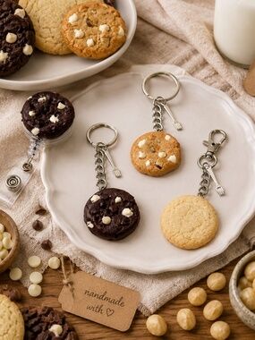 Cookie Keychain, Bag Clip & Badge Reel Charm | Handmade Multiple Flavors